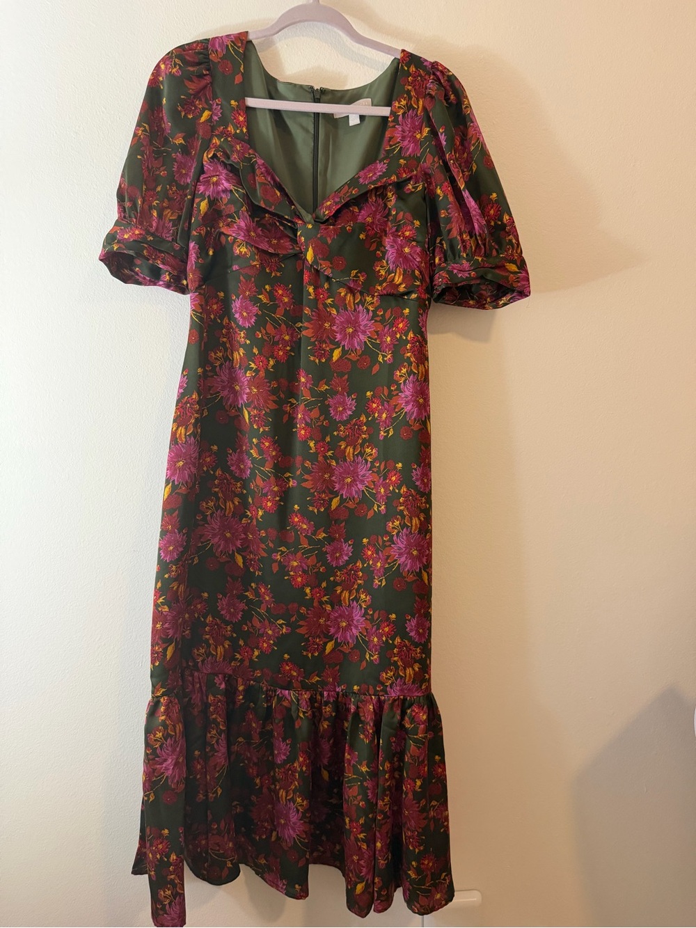Chelsea28 Olive Midi Dress with Pink Floral Print